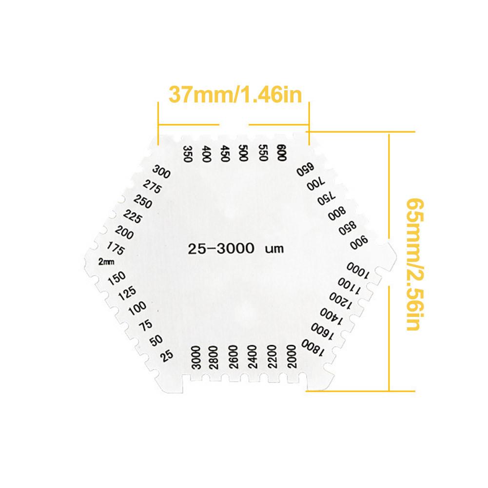 Høj præcision rustfrit 25-3000um stål sekskantet våd film kam maling våd film tykkelse gauge kam gauge kort opbevaring sag