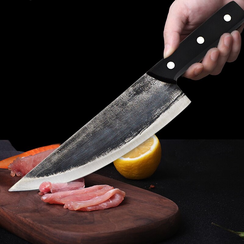 Mão-forjada faca de desossa pequena faca de cozinha com alça de madeira de cor preta para matar peixes e porcos e ovelhas.