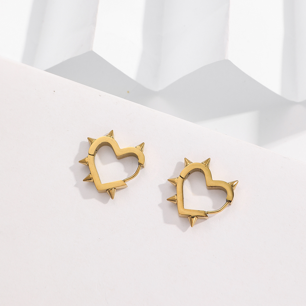 BenS-pendientes de acero inoxidable para mujer, aretes de aro pequeños con corazón espinoso, huggies redondos, joyería de al por mayor E67: Bronce antiguo plateado