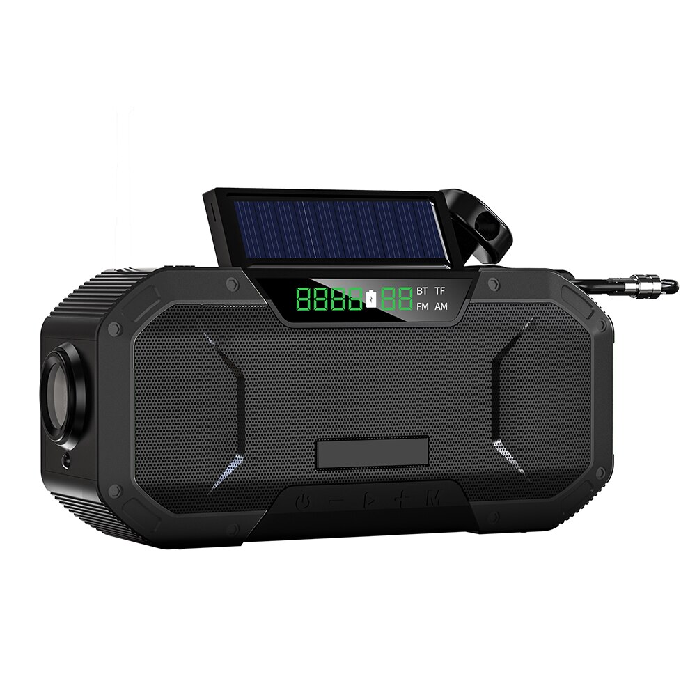 Mini radio de mano multifuncional, batería portátil de 5000/mAh, con manivela Solar, linterna LED de emergencia alimentada por dinamo: Black	