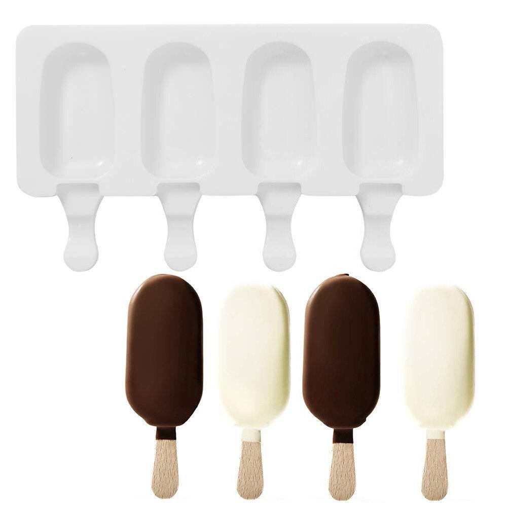 4 Cell Silicone Ice Cream Mould Diy Mold Ice Cube Tray Barrel Dessert Ice Cream Mold With Popsicle Sticks and Bags