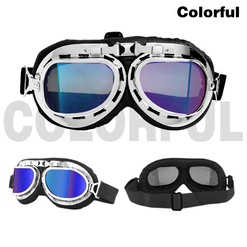 Retro motorcykel glasögon vintage motorcykel sliver glasögon hjälm pilot klassiska glasögon för atv utv uaz skoter cykel moto styling: Silver färgglada