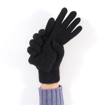 Guantes de pantalla táctil para hombre y mujer, manoplas cálidas de lana de Alpaca para invierno, a prueba de frío, para conducción al aire libre: Black