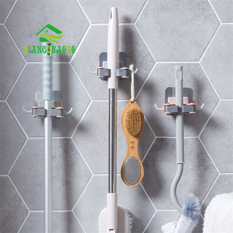 Wall Mounted Mop Holder Brush Broom Hanger Storage Rack Kitchen Organizer Mounted Accessory Hanging Cleaning Tools 3 Color