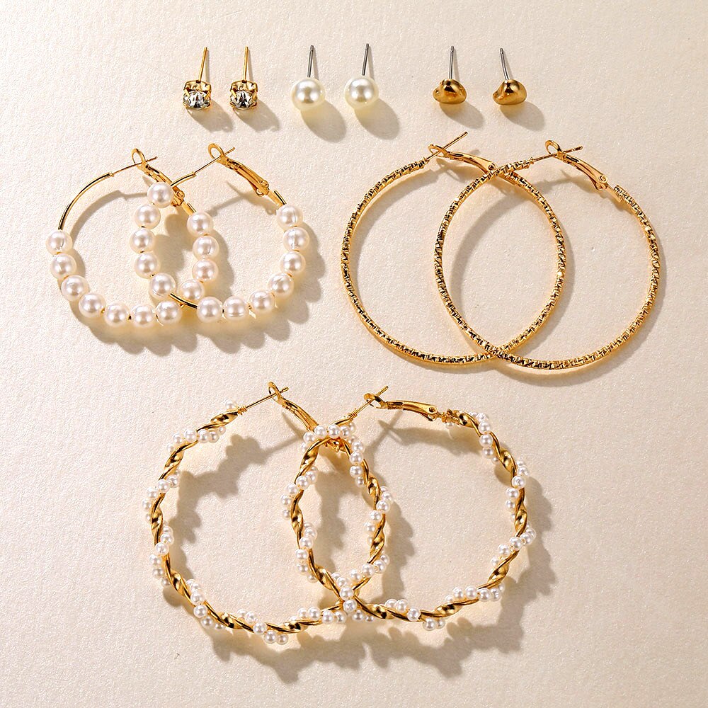 VKME Oversize Ohrringe Set Perle Hoop Ohrringe Für Frauen Gold Twist Ohrring Brincos Großen Kreis Leopard Schmuck