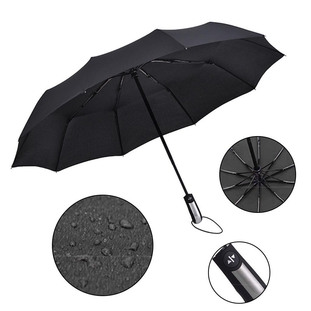 Paraguas automático a prueba de viento de lujo negro resistente al viento plegable compacto paraguas hombres/mujeres paraguas de lluvia
