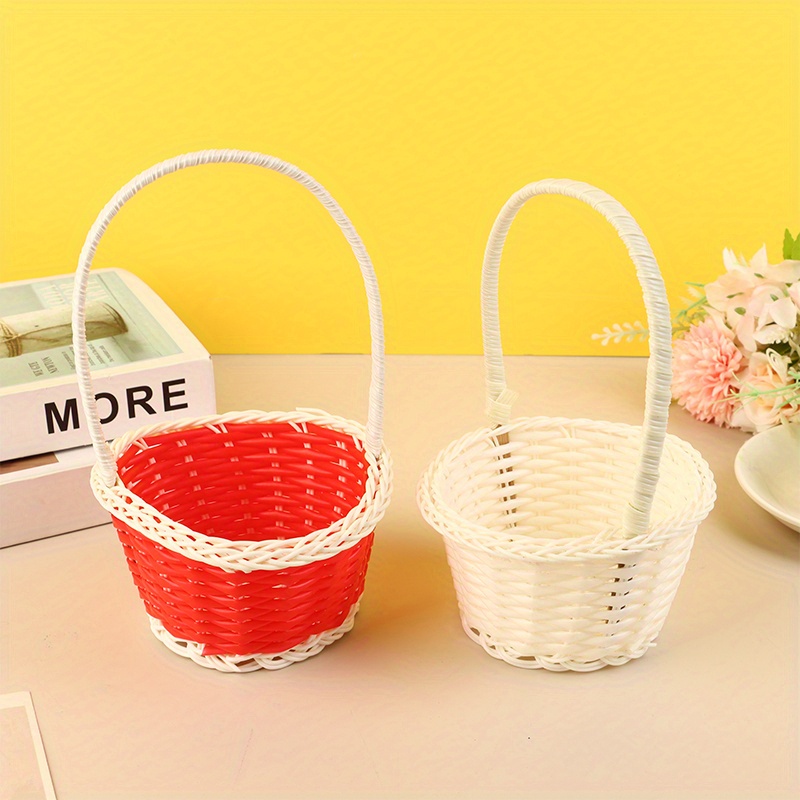 Plastic Rattan Woven Blue Easter Egg Basket Round Storage Basket Home Basket