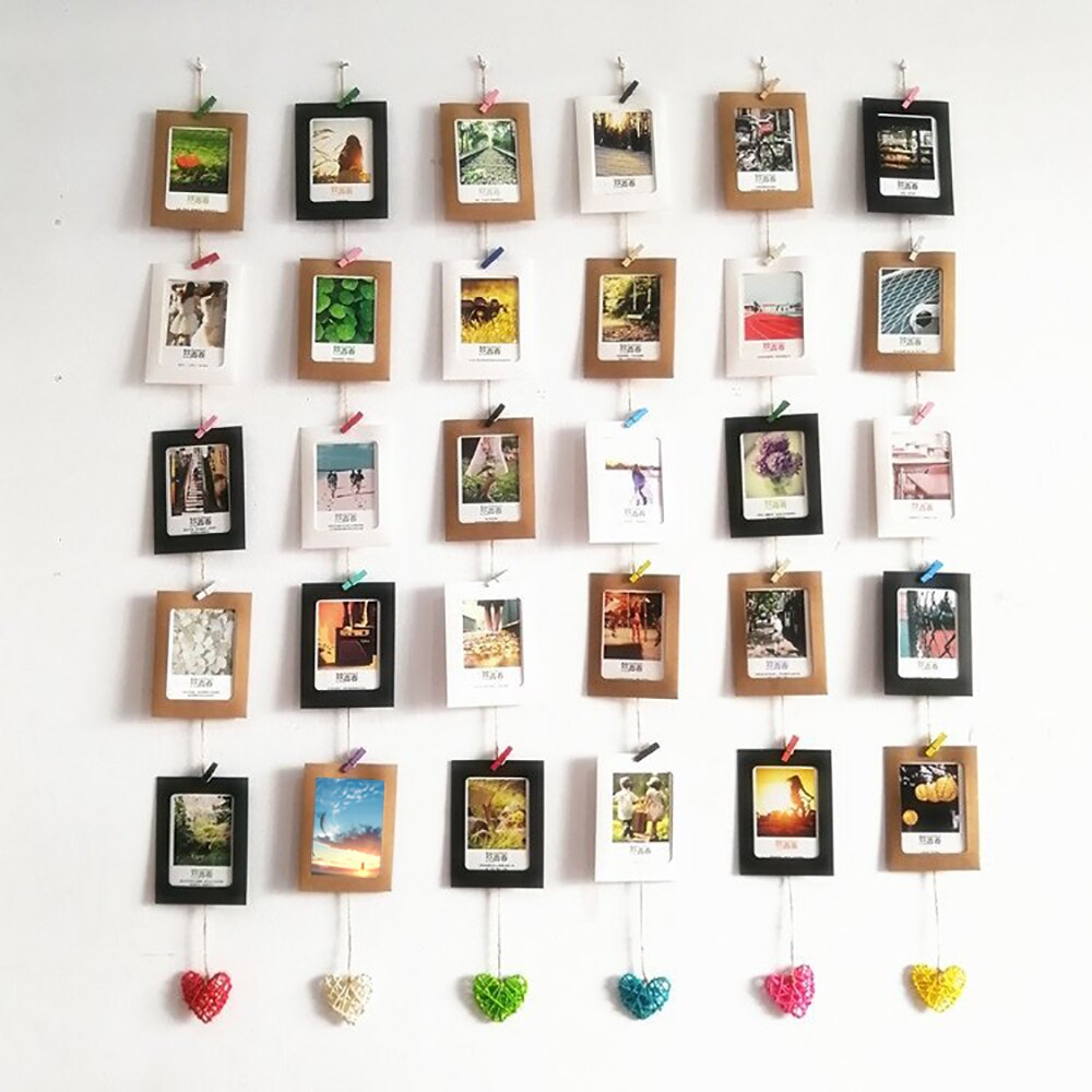 30 Pcs Papier Fotolijst Set Meerdere Foto Matten Mini Houten Clips String Opknoping Karton Voor Thuis Kamer Muur Decor diy