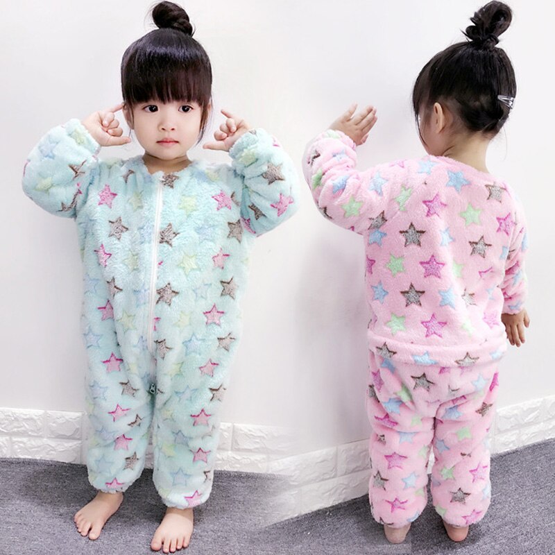 Baby pyjamas lägg till ull varm dragkedja sovkläder för flicka pojke spädbarn söt bekväma mjuka nattkläder litet barn hemkläder förhindra kyla