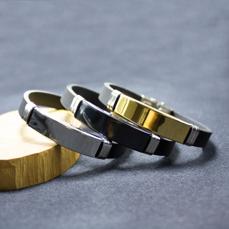 Bracelet géométrique en acier inoxydable pour hommes, couleur noir/or/argent, Silicone, caoutchouc, nouvelle