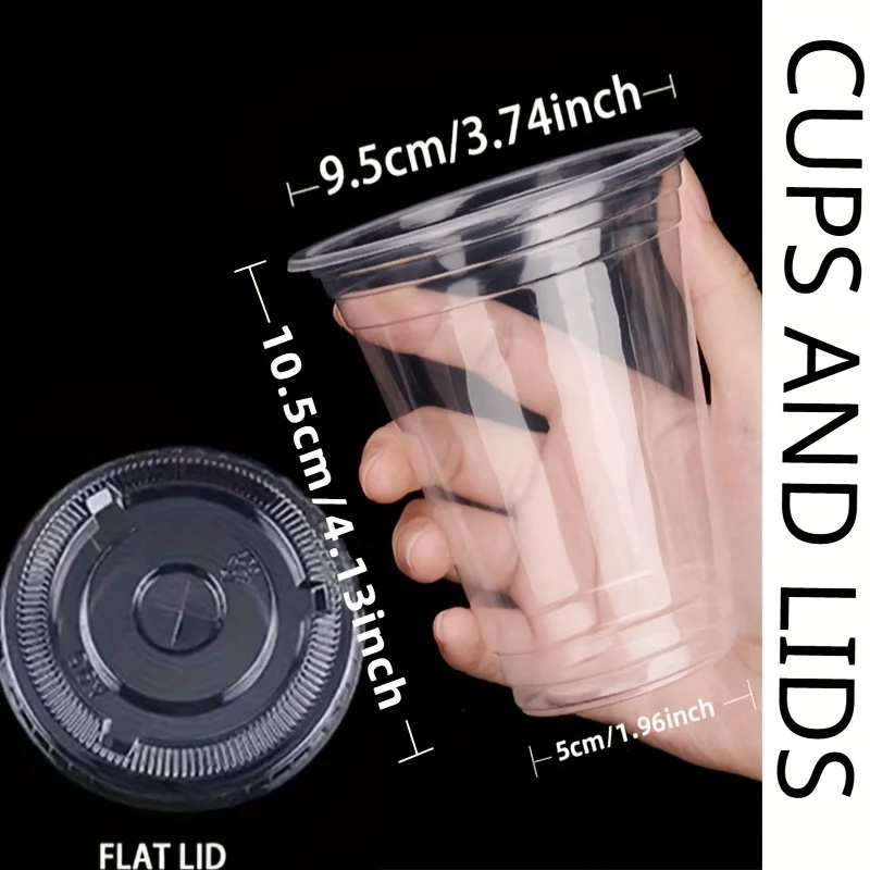 Vasos transparentes de plástico con tapa para té y leche, recipientes desechables para bebidas, zumo de frutas, café, arena y helado, 50 piezas: Marrón