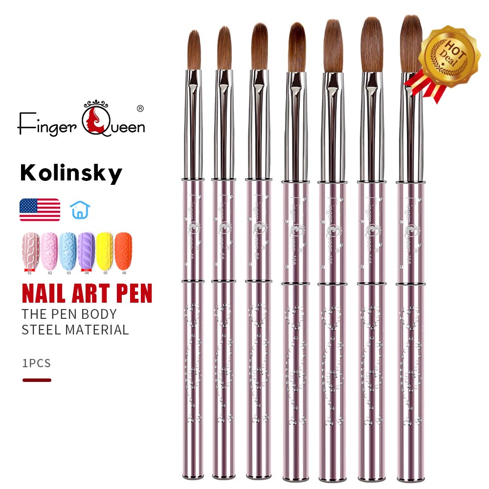 Kolinsky-pincel de Marta rosa para uñas, de tallado de cristal, de patrón 3D, suministros de uñas para equipos de Ail