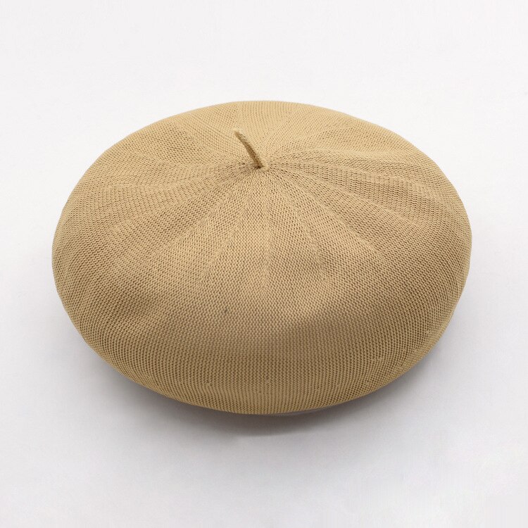 Simple light version 18-color women's beret hat spring and summer thin linen texture painter hat girl beanie hat: Camel
