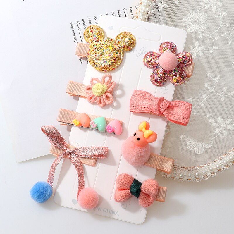 Horquillas bonitas para niña, accesorios para el cabello, lazo de flores, cintas para el pelo de animales, diadema de dibujos animados para niña, tocado de horquilla, 8 unids/set por Set