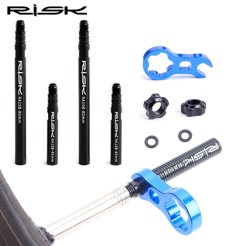 RISICO Fiets Presta Ventiel Extender Pole met 3in1 Wrench Tool 45mm/80mm Racefiets Velg ventiel Verlengstuk voor Buis Band Tubeless
