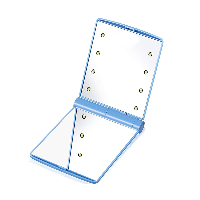 Lamper dame foldbare makeup spejle 1 stk 8 led lys dame kosmetik håndfoldbart bærbart kompakt lommespejl: Blå