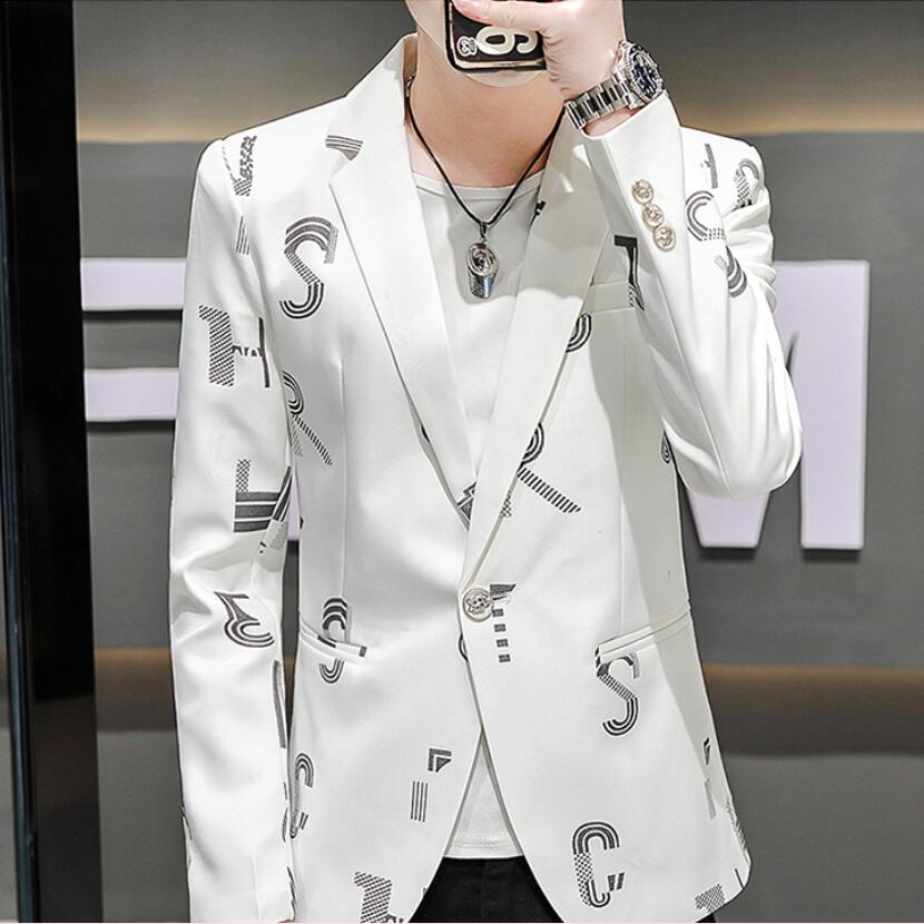 Korean Slim Men Blazers Casual Suit Jacket Autumn Street Wear Social Men Clothing Wedding Business Printing Dress Coat 3XL