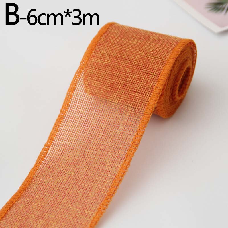 3M/Roll 60Mm Kleurrijke Jute Jute Bedrade Lint Rolls Kerstcadeau Cadeaupapier Decoratie Wedding Party Ambachten decor: B