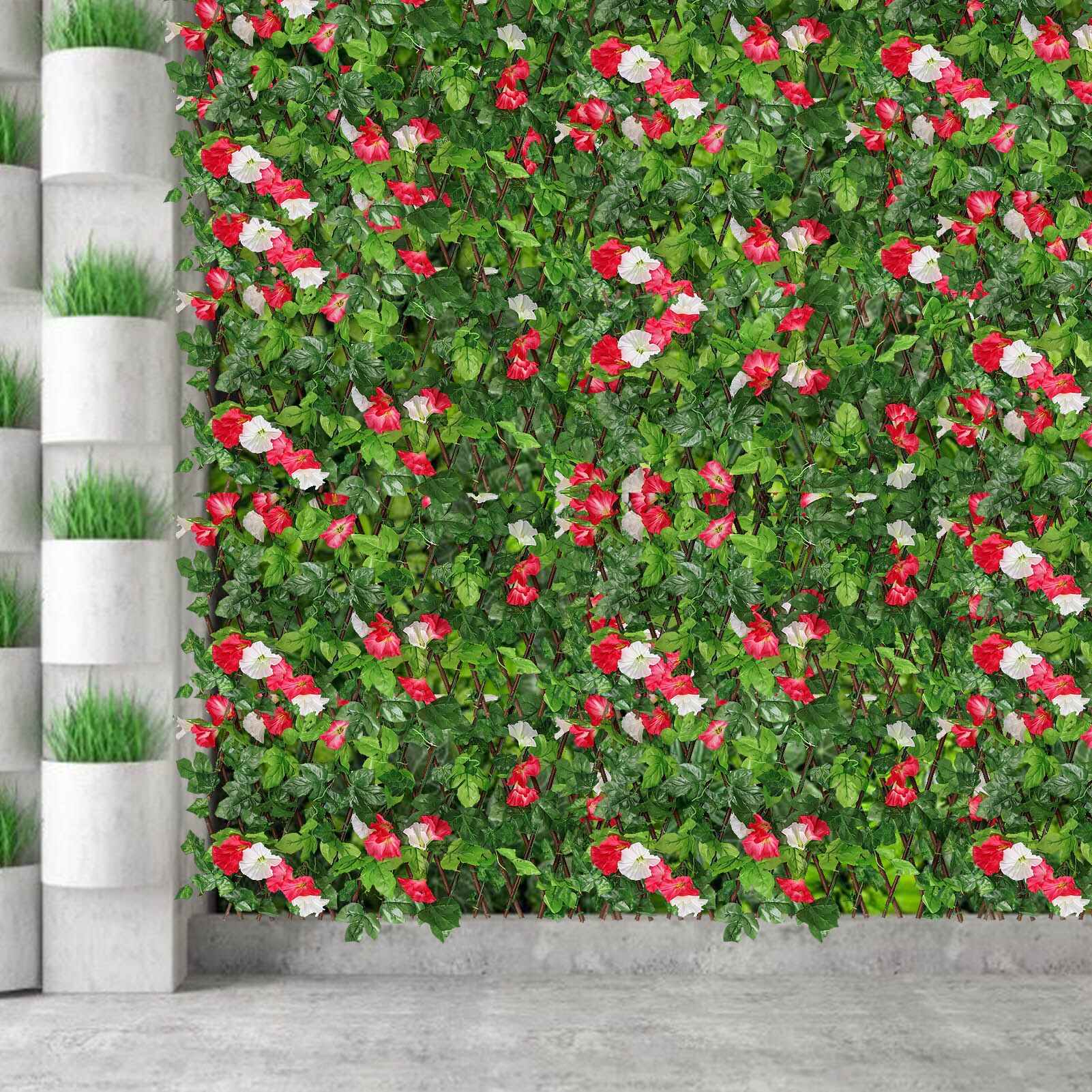 Garden Fence Willow Wooden Hedge With Artificial Flower Leaves Garden Decoration Screening Expanding Trellis Privacy Screen