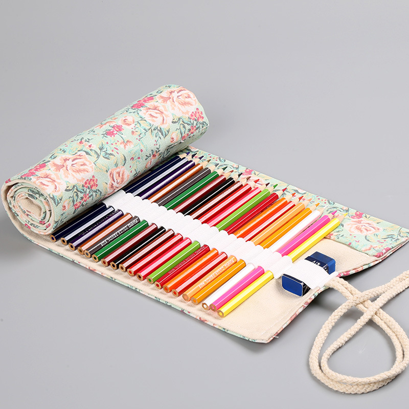 Kleine-gebroken canvas art hand werk pen gordijn 12/24/36/48/72-gat schets kleur potlood zak met briefpapier case