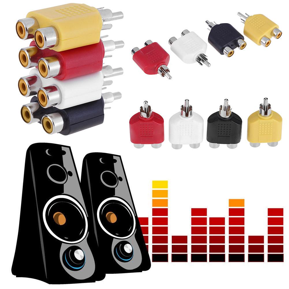 4pcs Audio Cables RCA 7mm Y Splitter AV Audio Video Plug Converters 1 Male to 2 Female Digital Cables Adapters Jack Plug