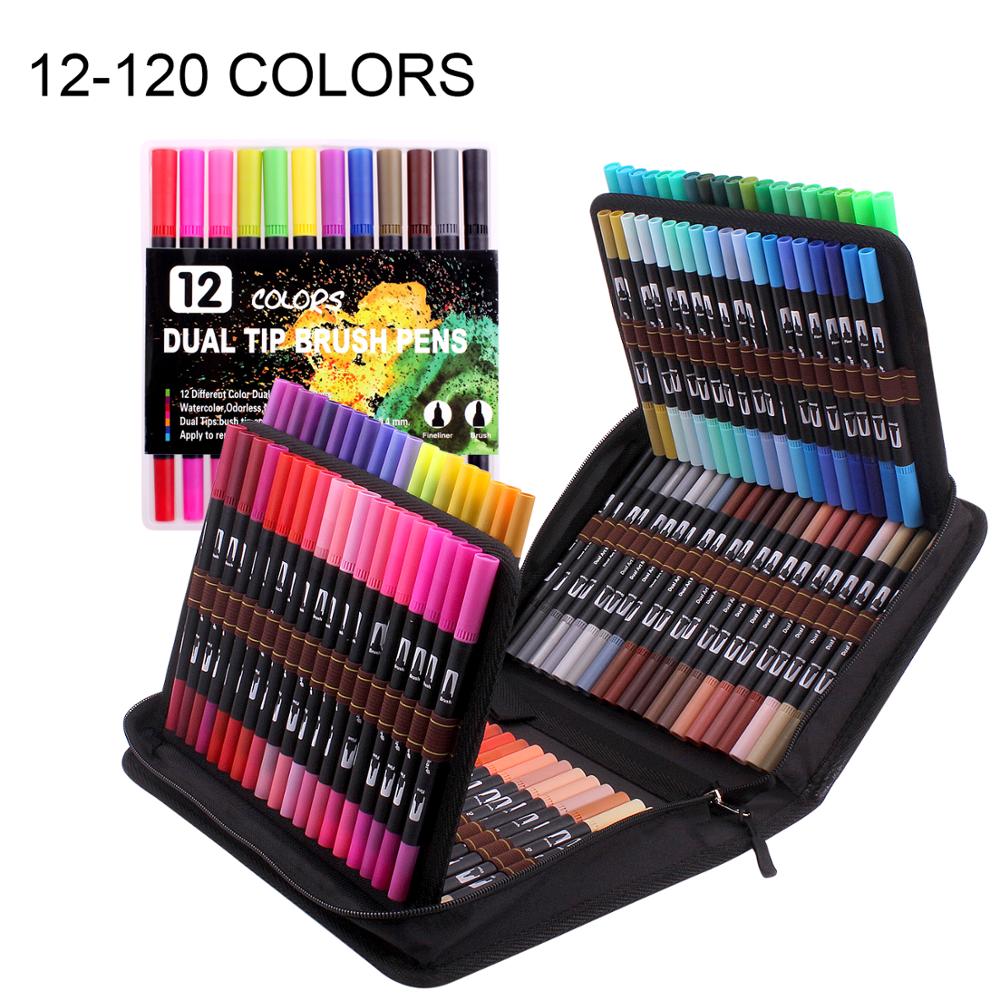 Viltstiften 12-120 Kleuren Dual Borstel Markers Pen Fijne En Borstel Pennen Voor Kogel En Tijdschriften Volwassen kleurboeken