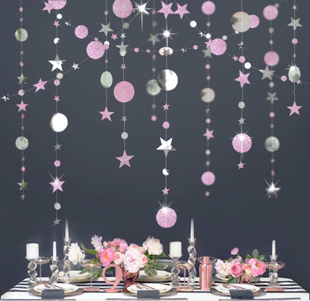 4M Mirror Paper Star Round Garland Flash Banner Happy Birthday Decoration Boy Girl Baby Shower Curtain Decor Wedding Home Decor: Dark Gray