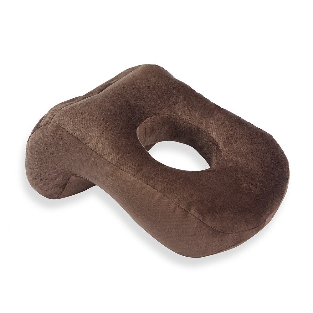Solid Colors Velvet Nap Pillow Multi-function Hollowed-out Office Portable Cozy Sleeping Pillows For Adult Student Home Travel: Coffee