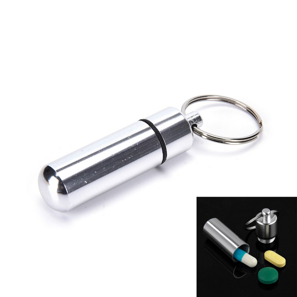 Pastillero de aluminio resistente al agua, estuche para medicamentos, portabotellas, llavero, pastillero para exteriores, pastillero, 4 colores, 1 ud.: MULTI