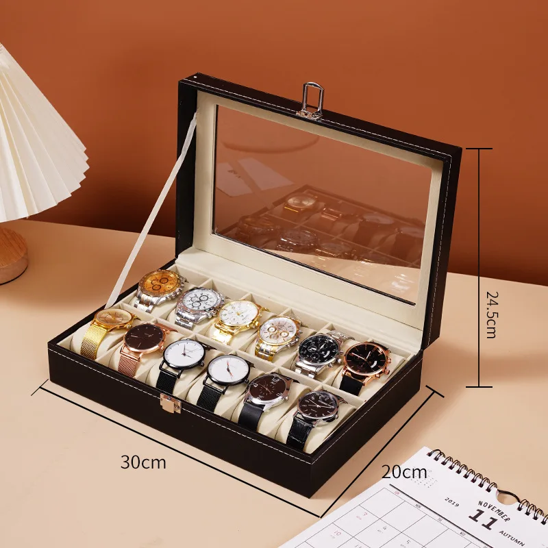 Klokkeboks i skinn, oppbevaringsboks for klokker, armbåndsurdisplay, interiør, landingsdisplay, delikat, enkel: Blå