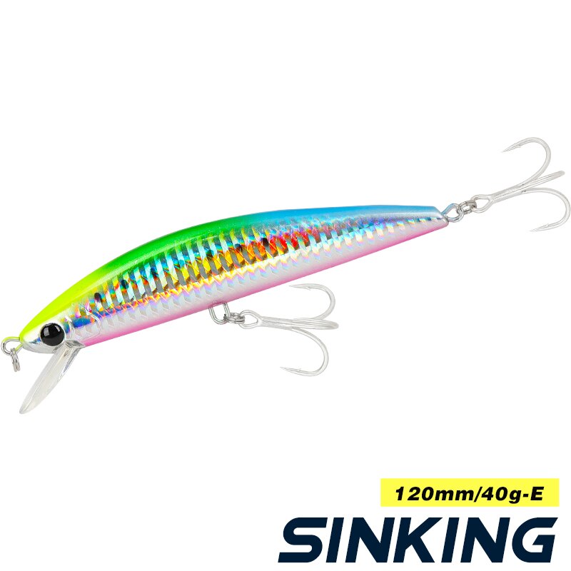 TSURINOYA-señuelo duro de pesca 120S, piscardo que se hunde, 12cm, 40g, Isca, cebo Artificial, anzuelos triples, Wobblers: DW37-E