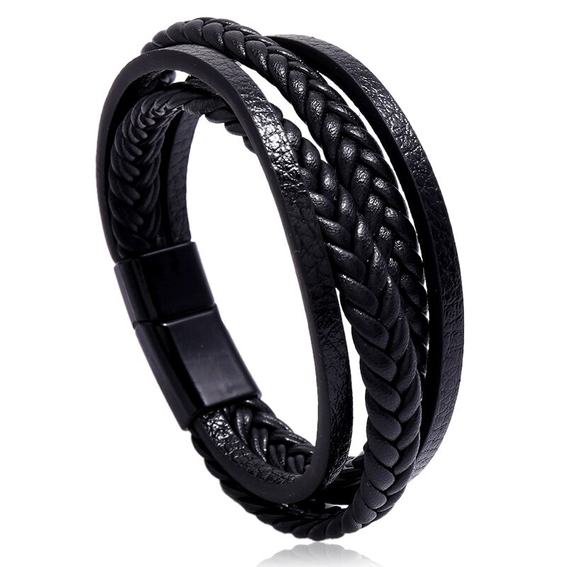 Bracelets multicouches en cuir tissé à la main pour hommes et femmes, bijoux tissés à la main, marron, noir, avec fermoir magnétique, décontracté,: Style 1