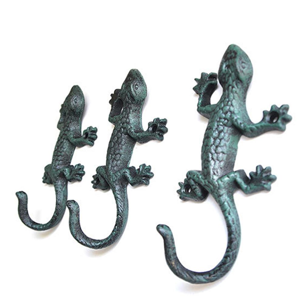 Gancho de parede de ferro fundido vintage gecko em forma de pano gancho armário botões de parede antigo decorativo jardim gancho decoração de parede