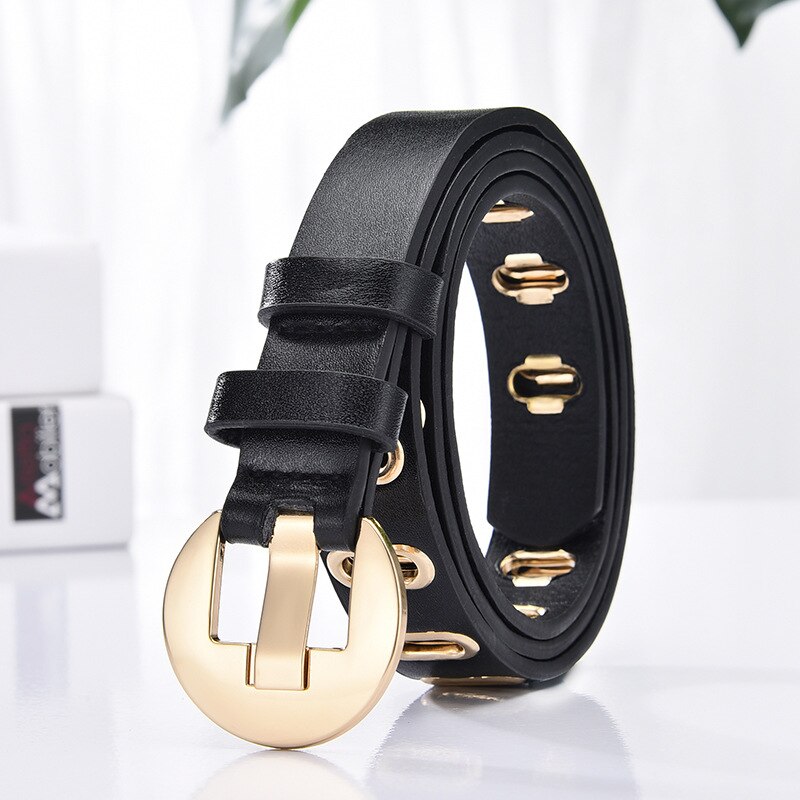 Grunge Women Belt Adjustable Hole Grunge Punk Belts for Women Alloy Pin Buckle Leather Belt for Pants Dresses: black