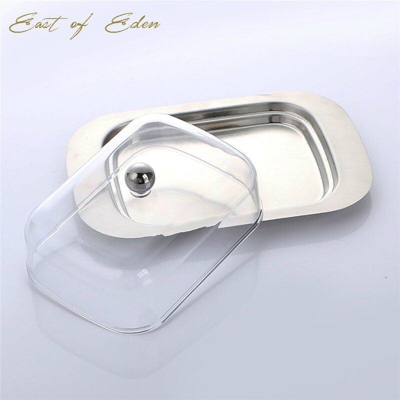 Stainless Steel Butter Cheese Dish Box Container Rectangle Server Storage Keeper Tray Bread Plate With Lid Kitchen Accessories