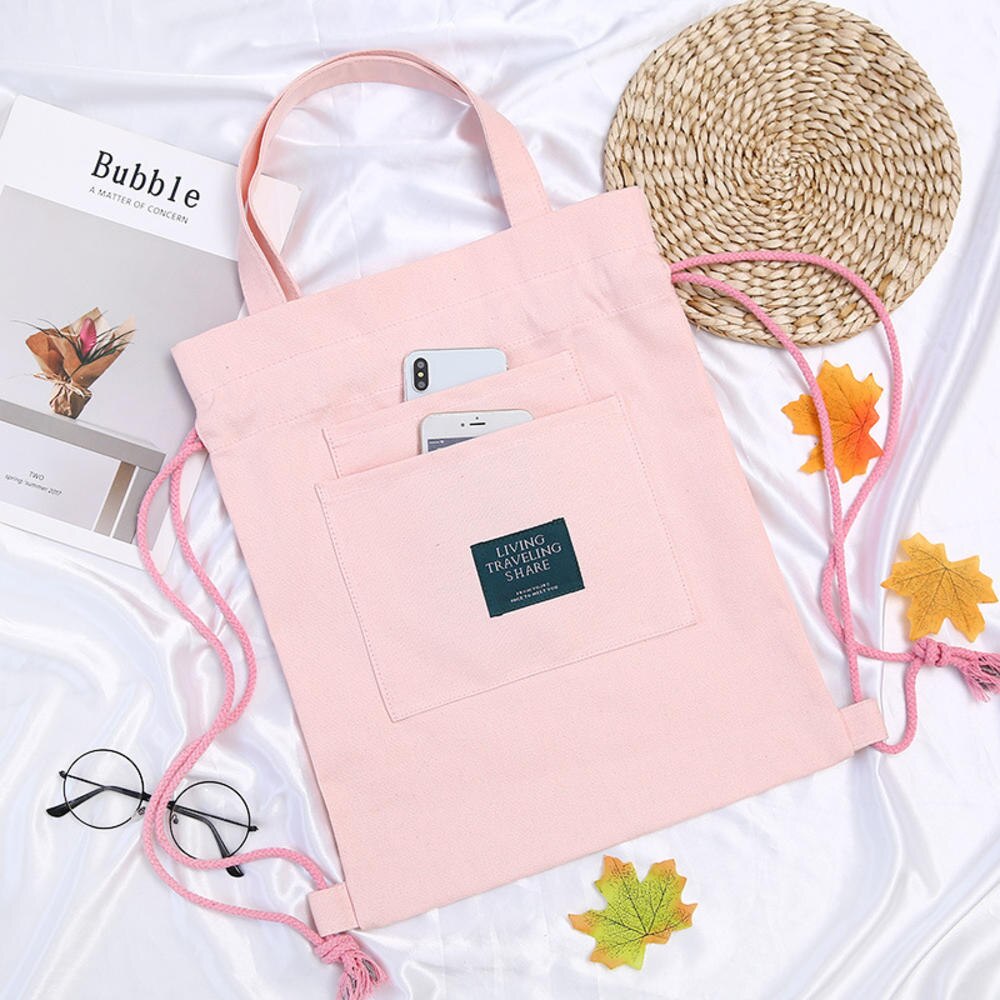 Large Women Canvas Shopping Handbag Ladies Casual Tote Backpack Drawstring Bag Shopping Bags Female Cotton Canvas Cloth Pouch: 7