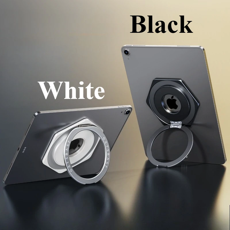 Metalowy magnetyczny uchwyt na tablet Oatsbasf z podstawką na pierścień 360 ° Uniwersalny, obrotowy uchwyt samoprzylepny robić tabletu iPad Podkładka: czarny