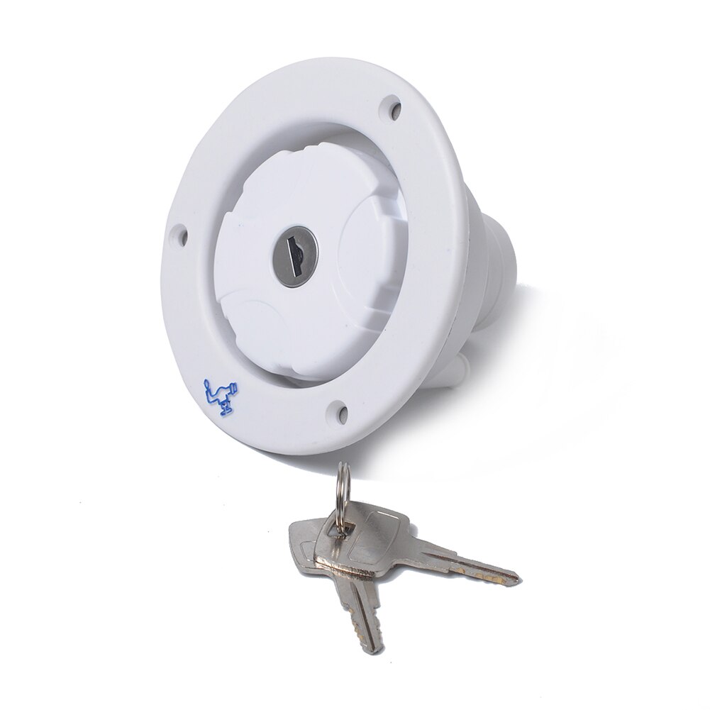 Witte afsluitbare zwaartekracht waterinlaat vulklep luik slot met 2 sleutels universeel voor camper camper aanhanger auto's buitendiameter 110 mm