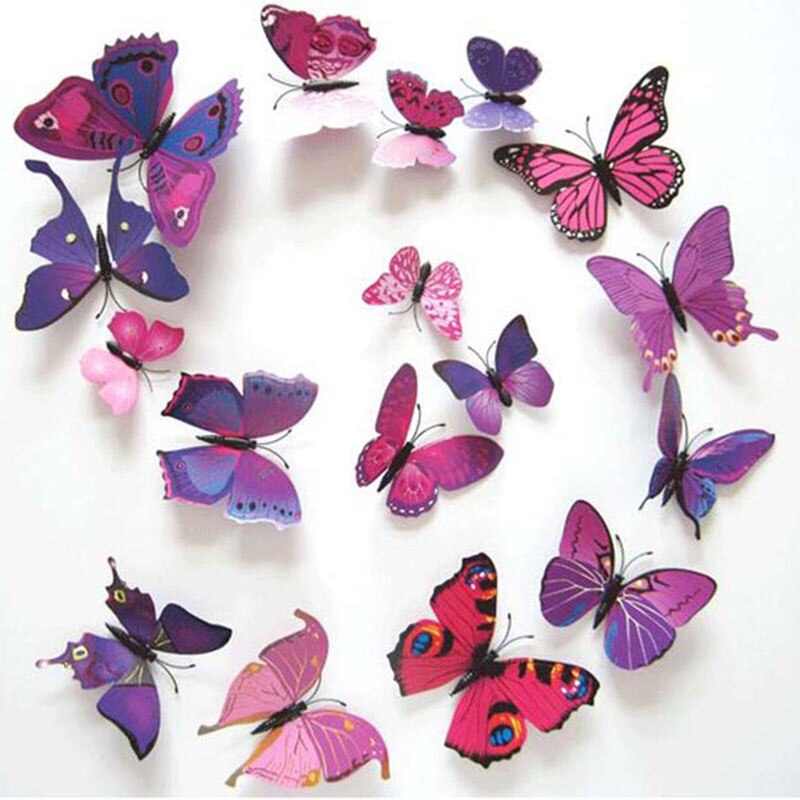 12 stks Waterdicht Muurstickers Groene Vlinder Muurstickers Voor Kinderkamer TV Muursticker Home Decor Keuken PVC Vlinder 3D DIY: Paars