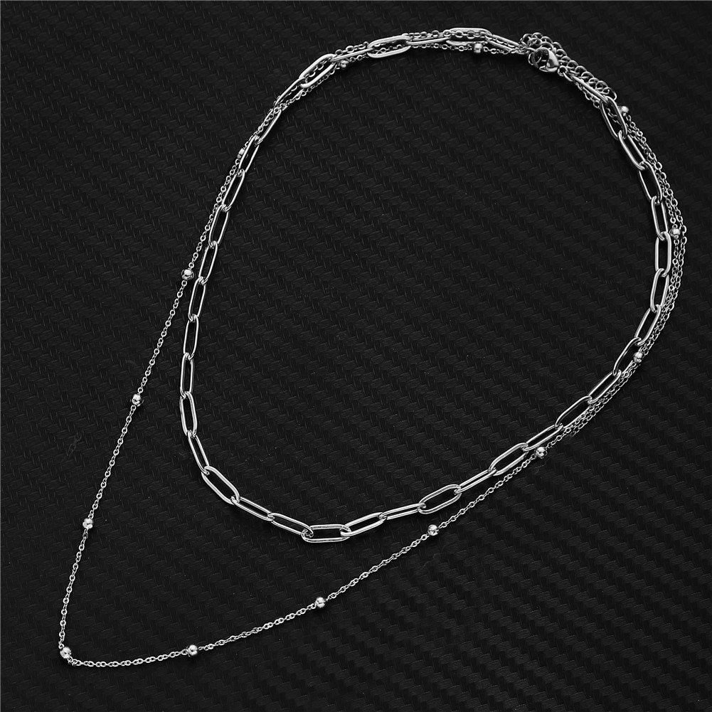 Edelstahl Platz Paperclip Ketten Halsband Halsketten Für Frauen Doppel Schicht Halskette Schmuck valentinstag