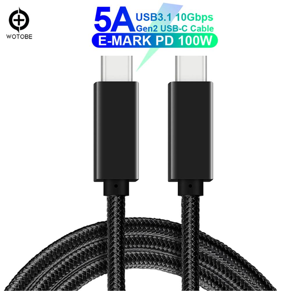 TYPE-C Volledige Functie USB C Kabel (2 m) e-MARK 5A PD 100W USB3.1 Gen2 10Gbps 4K Video Uitgangsvermogen Lijn voor Type-C Computer macBook: black / 1m