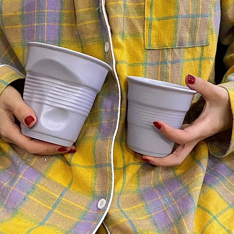 Tasse à café en céramique, tasse irrégulière en céramique, tasse de bureau à domicile, tasse à jus de lait de petit déjeuner, 2 pièces: Violet