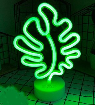 8 mode neon led ljus tecken julfest heminredning sovrum bordslampa flamingo måne enhörning träd neon gul: Grönt sköldpadda blad