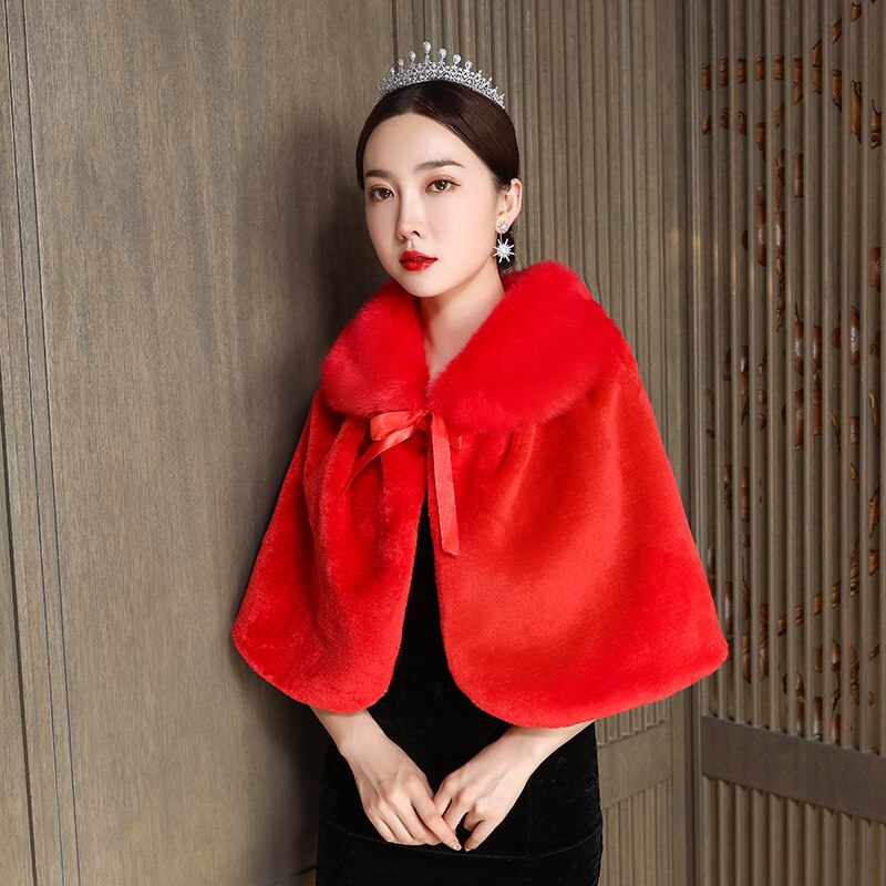 Chale – robe de mariée en plumes, accessoires de mariage bon marché, châle en fourrure,: Rouge