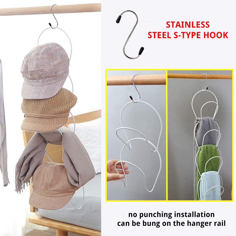 Porte-chapeau mural réglable à 5 anneaux, présentoir de rangement derrière les portes, porte-écharpe, crochets de sac, étagère de rangement pour la maison