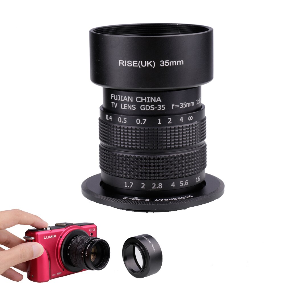 Objectif de vidéosurveillance 35mm f/1.7 + bague d&#39;adaptation + 2 anneaux Macro + pare-soleil pour appareil photo sans miroir, anason/O, lymphus Micro4/3 M4/3