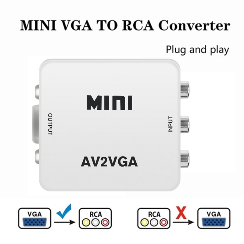 HD 1080P Mini AV2VGA Video Converter Convertor AV/RCA/CVBS to VGA Video Adapter with 3.5mm Audio hole For PC to TV