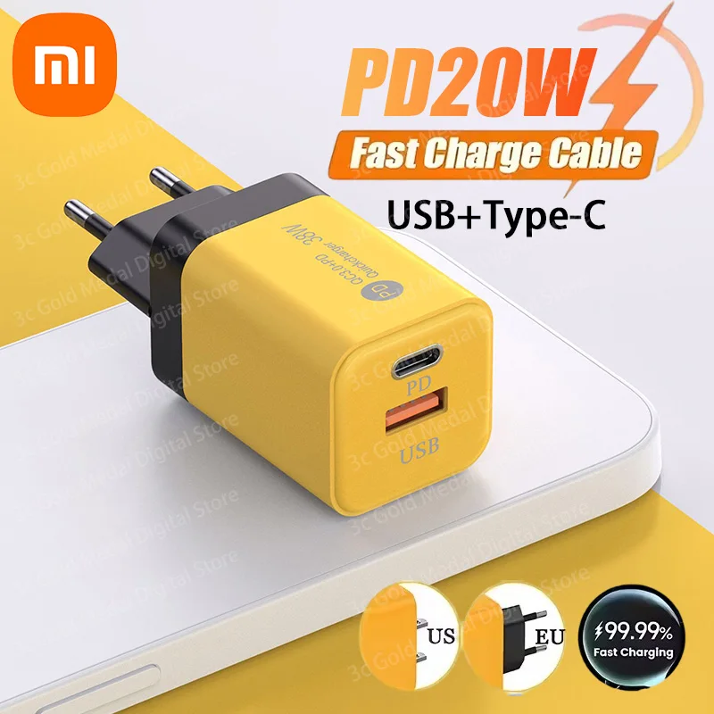 Xiaomi ultrasnabbladdare typ-c snabbladdningsadapter usb 3.0 2 portar snabb telefonladdare eu/us-kontakt för iphone huawei