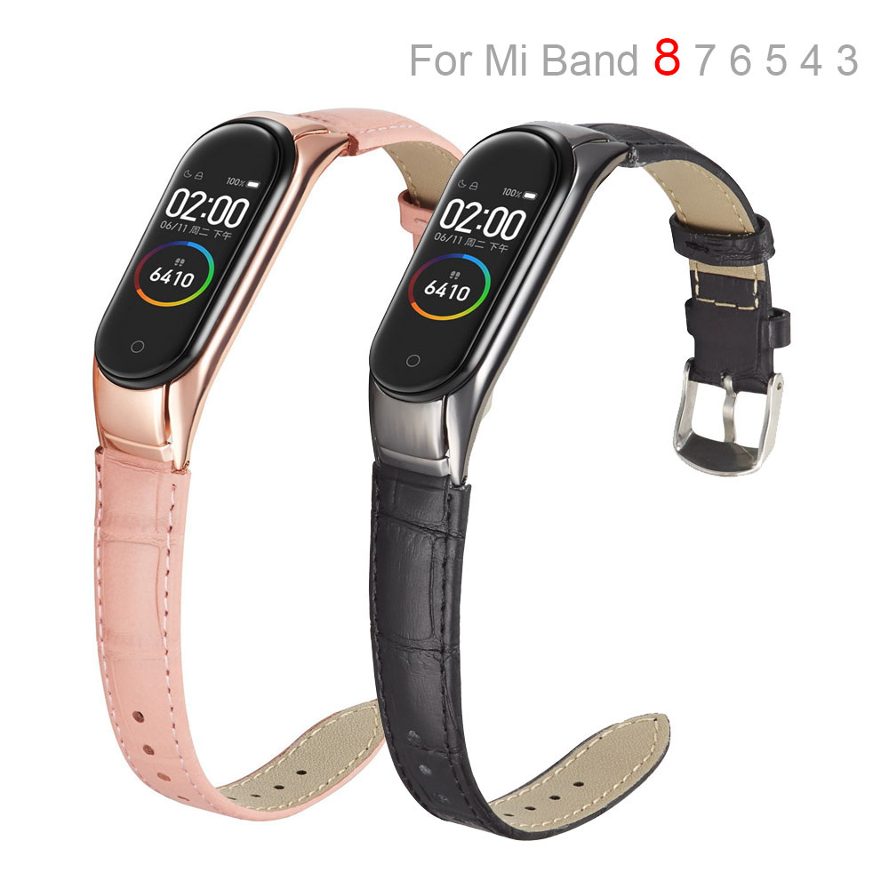 Pulseira de couro com capa para xiaomi mi band 8 7 6 5 4 3 mulheres homens relógio pulseira cinto para mi band 8 7 6 5 banda correa
