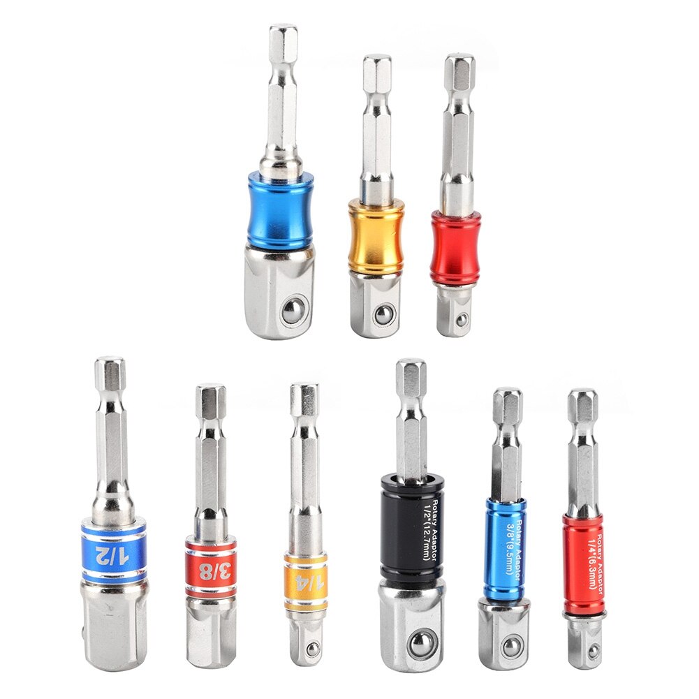 3 unids/set de zócalo de broca hexagonal, unidad adaptadora de impacto eléctrica, 1/4 pulgadas, 3/8 pulgadas, 1/2 pulgadas, adaptador de broca, herramientas para coche